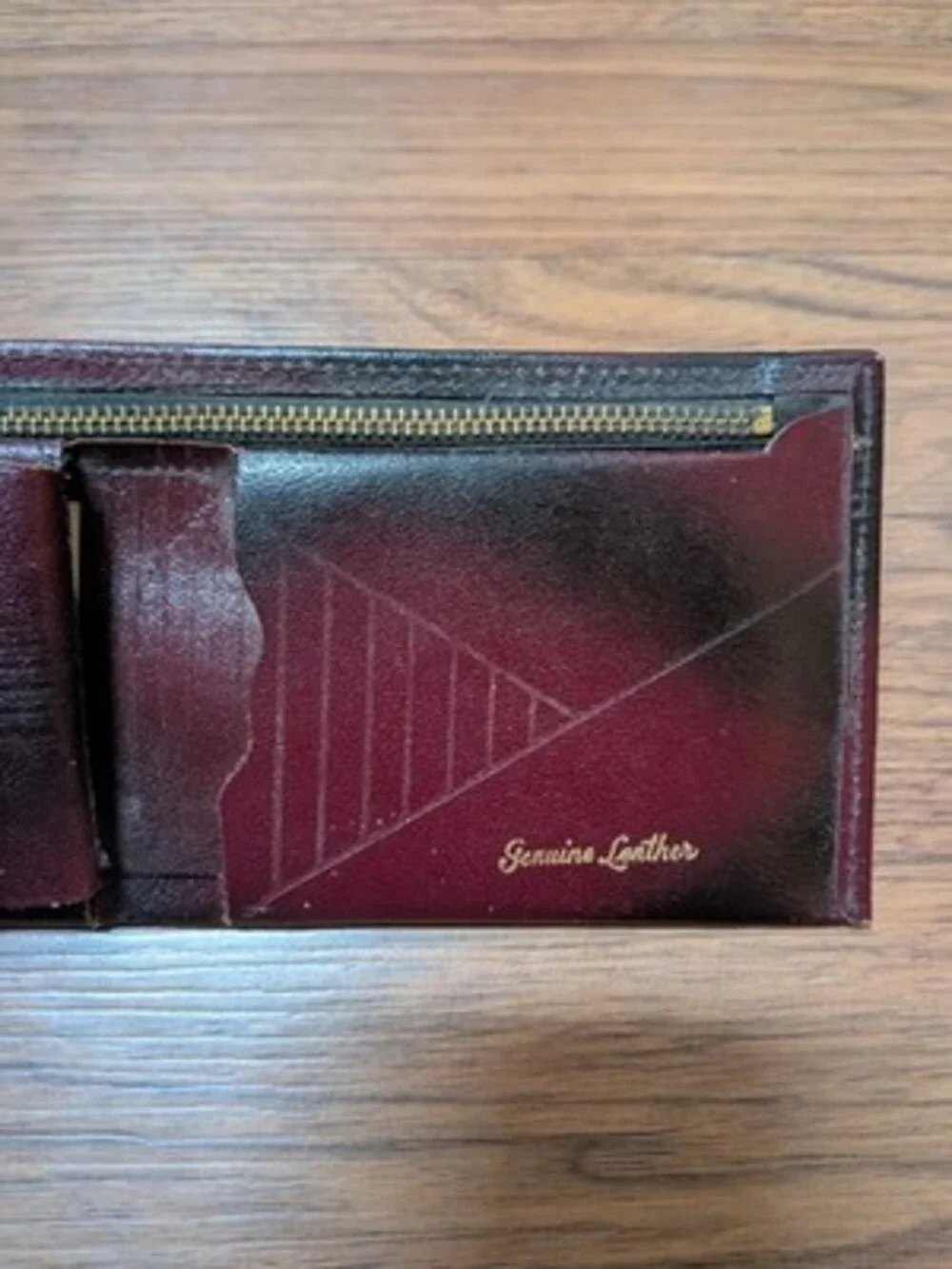 Vintage 1950s Genuine Leather Bifold Wallet Zipper Many Compartments Brown